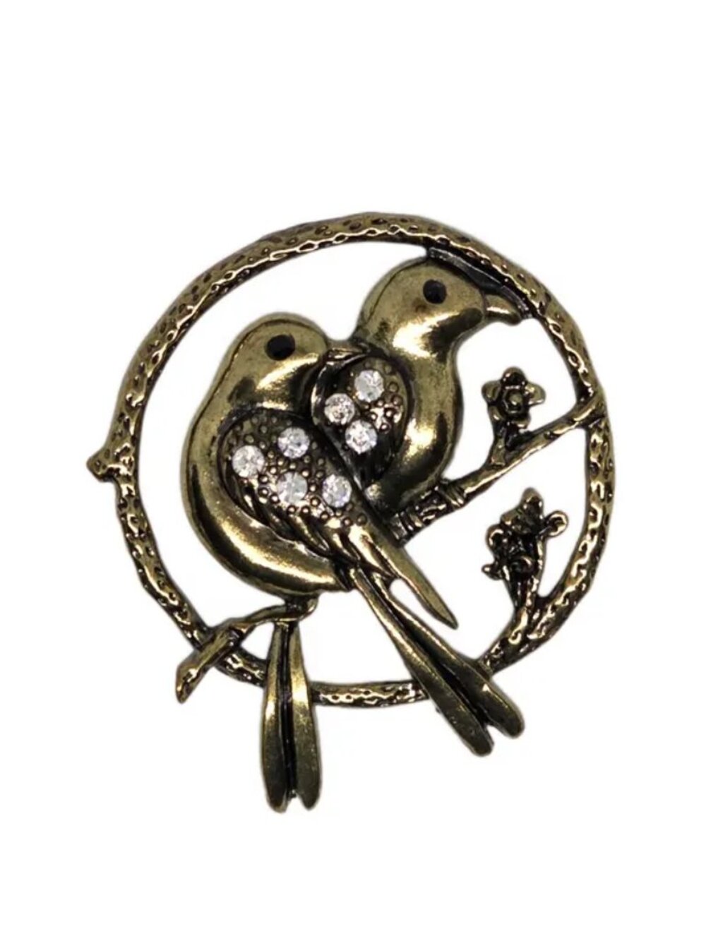 Vintage Anne Klein Pewter/Brass Toned Bird Brooch